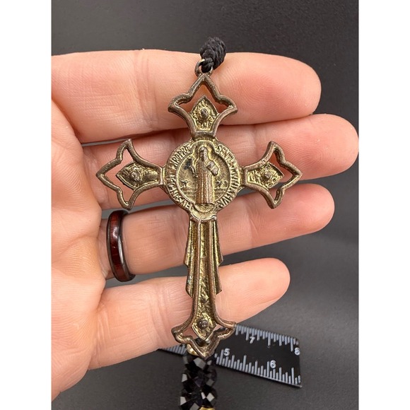 Vintage Beaded Rosary Necklace Black Faceted Glass Rhinestones HUGE 32" READ - Picture 4 of 11